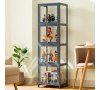 Armoire d'affichage en acrylique moderne avec étagères en bambou, Étui Curio transparent pour objets de collection, Vitrine de porte à bascule pour sacs à main, jouets, figures, organisateur de décora