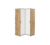 Armoire d'angle 2 portes - L106 cm - Blanc et naturel clair - LAMIKI