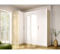 Armoire d'angle 4 portes - L188cm - Blanc et naturel clair - KALONY
