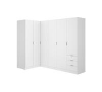 Vente-unique - Armoire d'angle 6 Portes et 3 tiroirs - L213 cm - Blanc - LISTOWEL