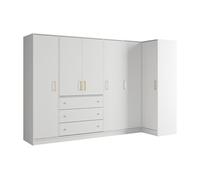 Vente-unique - Armoire d'angle 6 Portes et 3 tiroirs - L311 cm - Blanc - Lizandro