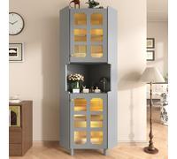Armoire d'angle - 63,5 x 157,5 cm, gris - LED contrôlable via une application avec 10 couleurs et vitre - Système à 3 zones