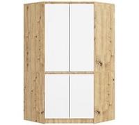 Armoire d'angle AKORD S100 Chêne Artisan 100 cm 4 portes façade Blanche 6 étagères 100x50x180 cm Chêne Artisan, Blanc