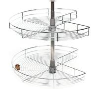 Armoire d'angle carrousel - 2 niveaux Lazy Susan - pivotant à 270° - réglable en hauteur - pour armoire d'angle aveugle - fer - argent