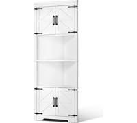 Armoire d'angle de 68 po avec 4 portes en bois et tablettes ajustables, blanche