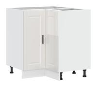 Armoire d'angle de cuisine Porto blanche brillante en bois d'ingénierie | Rangement bols assiettes casseroles, portes dissimulantes, pieds réglables, fixation murale fournie, entretien chiffon humide