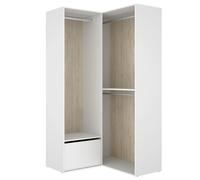 Armoire d'angle dressing ouverte avec 2 penderie et une porte chaussures