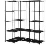 Armoire d'angle en tissu noir en forme de L pour le rangement de vêtements - 169x129x87cm