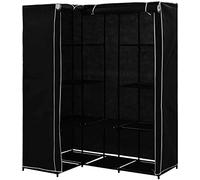 Armoire d'angle en tissu, penderie de coin, dressing, armoire en tissu, organisateur de rangement avec 2 rails suspendus (noir, 169 x 129 x 87 cm)