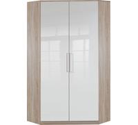 Armoire d'angle Greven 95 x 95 cm, chêne brut de sciage blanc brillant, 2 portes