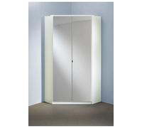 Armoire d'angle, meuble de rangement avec miroir coloris blanc cassé, blanc - Longueur 95 x Hauteur 198 x Profondeur 95 cm - -