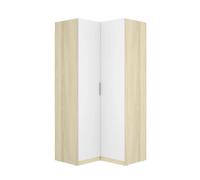 Armoire d'angle placard de rangement à 2 portes battantes, coloris blanc/Chêne clair