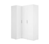 Armoire d'angle placard de rangement à 3 portes battantes, coloris blanc