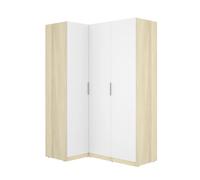Armoire d'angle placard de rangement à 3 portes battantes, coloris blanc/Chêne clair