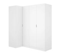 Armoire d'angle placard de rangement à 4 portes battantes, coloris Blanc