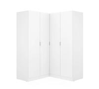 Armoire d'angle placard de rangement à 4 portes battantes, coloris Blanc