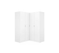 Armoire d'angle placard de rangement à 4 portes battantes, coloris Blanc - Hauteur 184 x Longueur 133 x Profondeur 131 cm - -