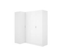 Armoire d'angle placard de rangement à 4 portes battantes, coloris Blanc - Hauteur 184 x Longueur 173,5 x Profondeur 90,5 cm - -