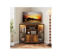 Armoire d'angle TV avec éclairage LED - Commode d'angle pour Salon - Design Industriel - 105 x 50 x 79 cm - Marron Vintage