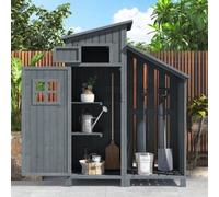 Armoire d'atelier de jardin avec compartiment à pelle, 124x46 cm, dimensions totales 124x46x174 cm, adaptée également aux petits jardins, couleur grise, en bois