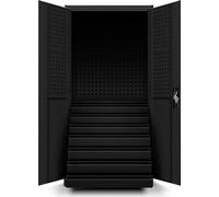 Armoire d'atelier en métal avec tiroirs TC007 Armoire à outils Armoire de garage Armoire universelle Armoire de rangement, 185 cm x 92 cm x 50 cm Couleur : Noir