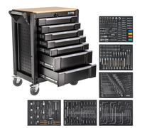 STIX Servante d'atelier UltimatePro C7, 267 Outils CR-V, Plateau Bois | 267 outils en acier Cr-V, tiroirs sur roulements, plan de travail robuste en bois d'hévéa pour usage professionnel