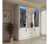 Armoire de 130 cm - Armoire avec portes coulissantes - 3 tiroirs - Penderie - Bois - Style moderne et minimaliste - Blanc