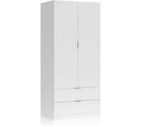 Armoire de 2 tiroirs et 2 portes coloris blanc en MDF - 81 cm (longueur) x 180 cm (Hauteur) x 52 cm (Profondeur)
