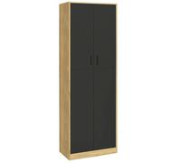 Armoire de bureau 190 cm multifonction MARIA bois et noir 2 portes 4 étagères