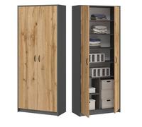 Armoire de bureau 2 portes - Armoire multi-usages - 74x35x180 - 6 étagères - Meuble de rangement - Aspect bois+Gris