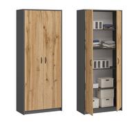 Armoire de bureau 2 portes - Armoire multi-usages - 74x35x180cm - 4 étagères - Meuble de rangement - Anthracite Chêne