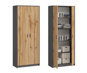 Armoire de bureau 2 portes - Armoire multi-usages - 74x35x180cm - 4 étagères - Meuble de rangement - Anthracite Chêne