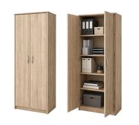 Armoire de bureau 2 portes - Armoire multi-usages - 74x35x180cm - 4 étagères - Meuble de rangement - Sonoma