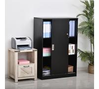 HomCom Armoire de bureau 2 portes coulissantes verrouillables 80x40x120 cm 2 étagères Noir