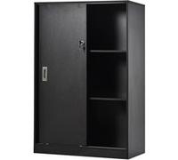 HomCom Armoire de bureau 2 portes coulissantes verrouillables 80x40x120 cm 2 étagères Noir