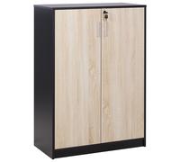 Armoire de Bureau à 2 Portes Bois Clair et Noir 117 cm Panneaux Particules Bois
