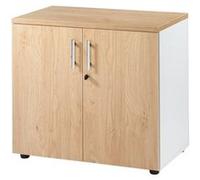 Armoire de Bureau Basse 2 Portes Blanc + Chêne Clair INEO - L 80 x l 47.3 x H 72.5 cm Blanc G