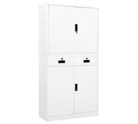 Armoire de bureau blanche 90 x 40 x 180 cm en acier avec 3 tablettes réglables, verrouillable, 2 tiroirs, grande capacité de charge pour bureau, bureau