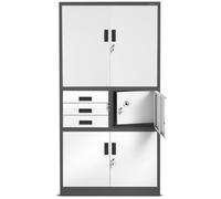Armoire de Bureau C018S II Métallique Coffre-Fort Compartiment Secret Portes battantes 185 cm x 90 cm x 40 cm (Anthracite/Blanc)