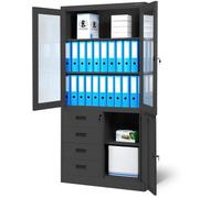 Jan Nowak Armoire de Bureau C042 Armoire Métallique avec 4 Tiroirs Portes battantes Revêtement en Poudre Tôle d'acier 185 cm x 90 cm x 40 cm (Anthracite)