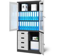 Armoire de Bureau C042 Armoire Métallique avec 4 Tiroirs Portes battantes Revêtement en Poudre 185 x 90 x 40 cm (Anthracite/Blanc)