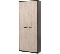 Armoire de bureau DEPÉ – 2 portes – Chêne clair & Noir – L90 x H216 x P40 cm