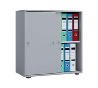VCM Armoire de bureau en bois Classeur Armoire de classement Meuble de bureau Armoire Lona 2 portes coulissantes Gris