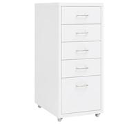 Armoire de Bureau métal Blanc 5 tiroirs avec roulettes, classeur Mobile 28x41x69 cm pour classement de dossiers