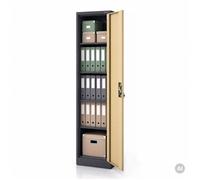 Armoire de Bureau Métallique C001A Porte Battante Verrouillable 4 étagères 185 cm x 45 cm x 40 cm (Anthracite/Noyer)