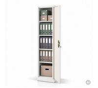 Jan Nowak Armoire Bureau Métal Étroite 4 Étagères Verrouillable 185x45x40cm | Armoire de bureau étroite en acier, 4 étagères, portes battantes, serrure, pour dossiers et classeurs, blanc imitation bois