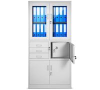 Armoire de Bureau Métallique Coffre-Fort Compartiment Secret Portes battantes 185 cm x 90 cm x 40 cm (Gris)