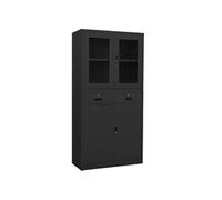 Armoire de Bureau Meuble de Classement Stockage de Fichiers Armoire de Rangement Anthracite 90x40x180 cm Acier et Verre Trempé
