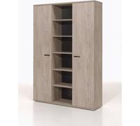 Armoire de bureau robuste avec 2 portes et étagères en finition chêne brut, collection YUKON