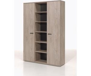 Armoire de bureau robuste avec 2 portes et étagères en finition chêne brut, collection YUKON